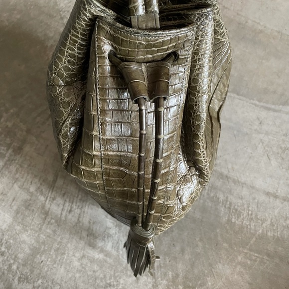Nancy Gonzalez Caiman Tassel Army Green Bucket Bag - Picture 4 of 14